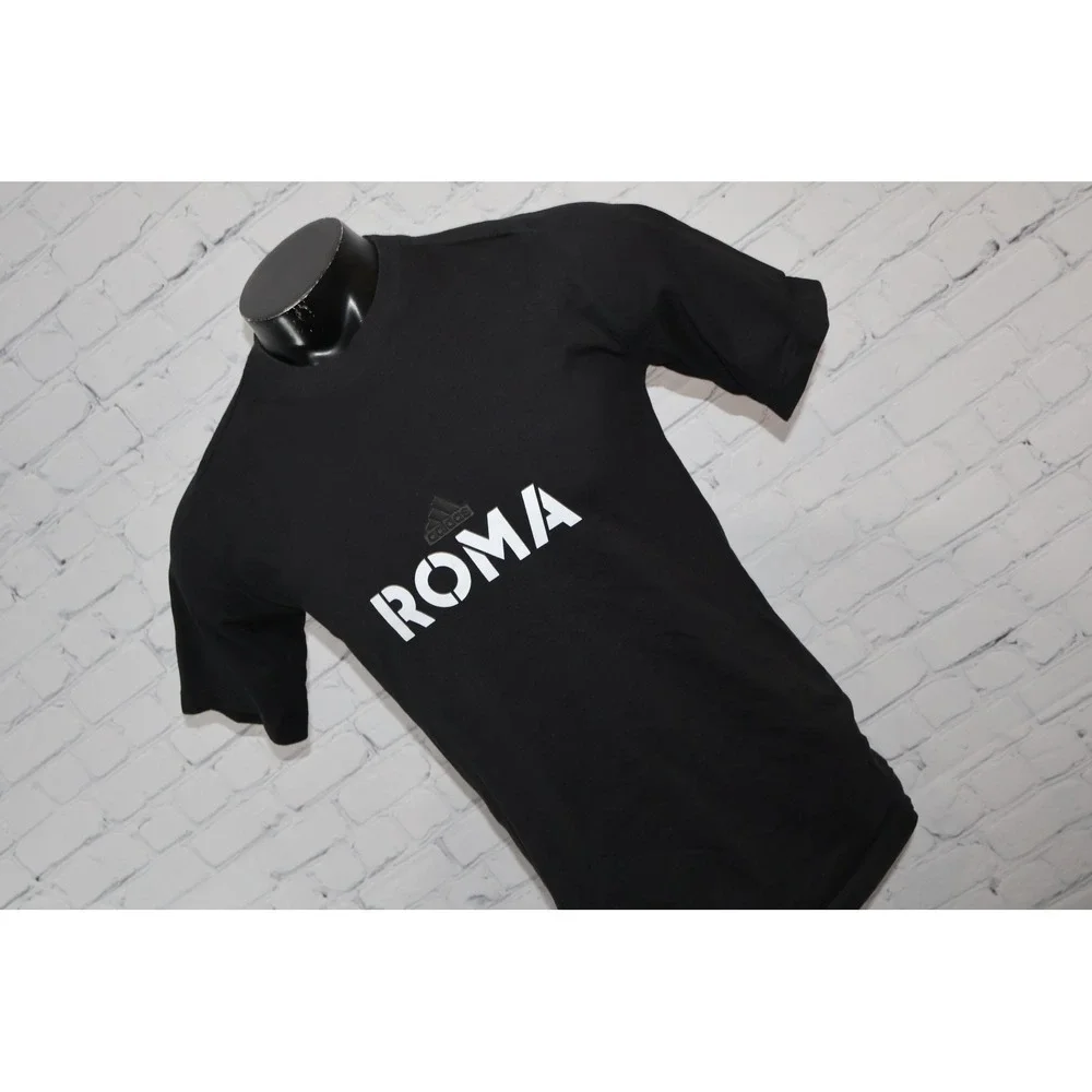 Adidas T-Shirt Men Small Black Roma Graphic Short Sleeve Sporty Tee